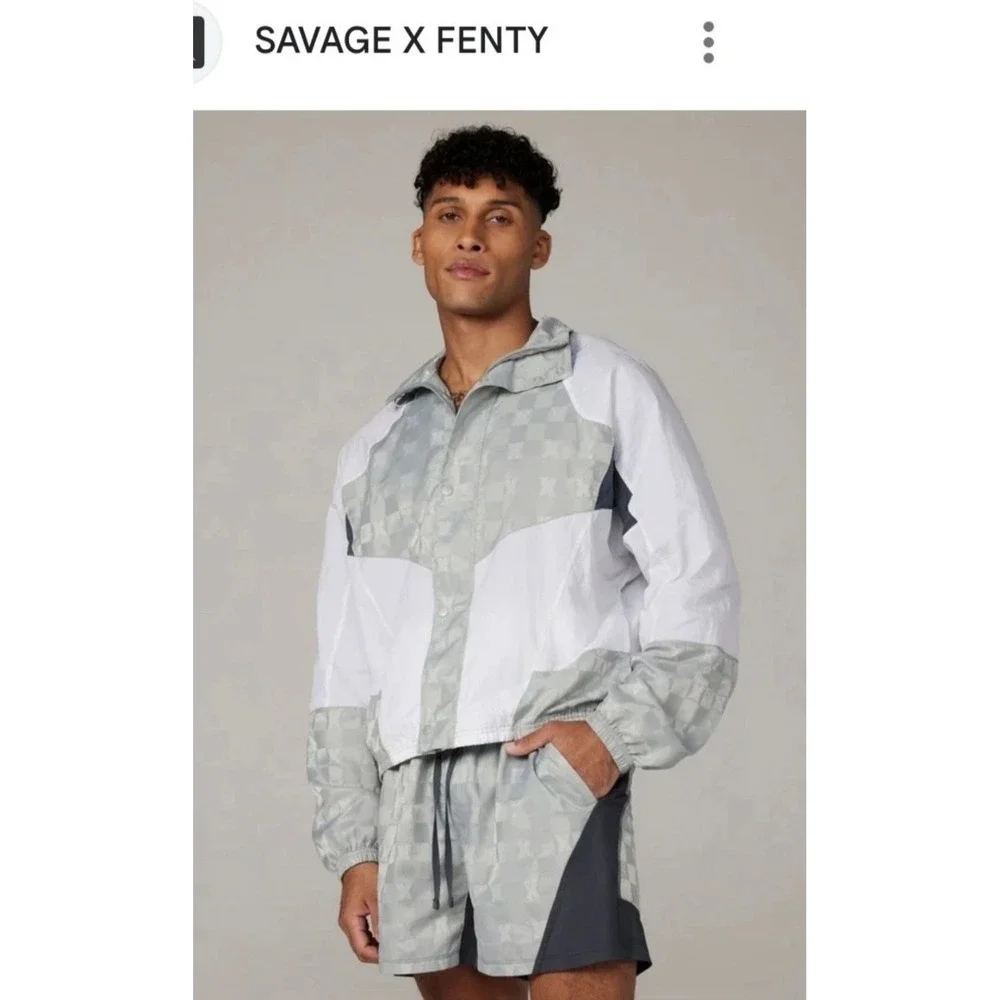 Savage X Fenty Sport Unisex Shiny Silver Angel White Changeover Jacket Size 4XL